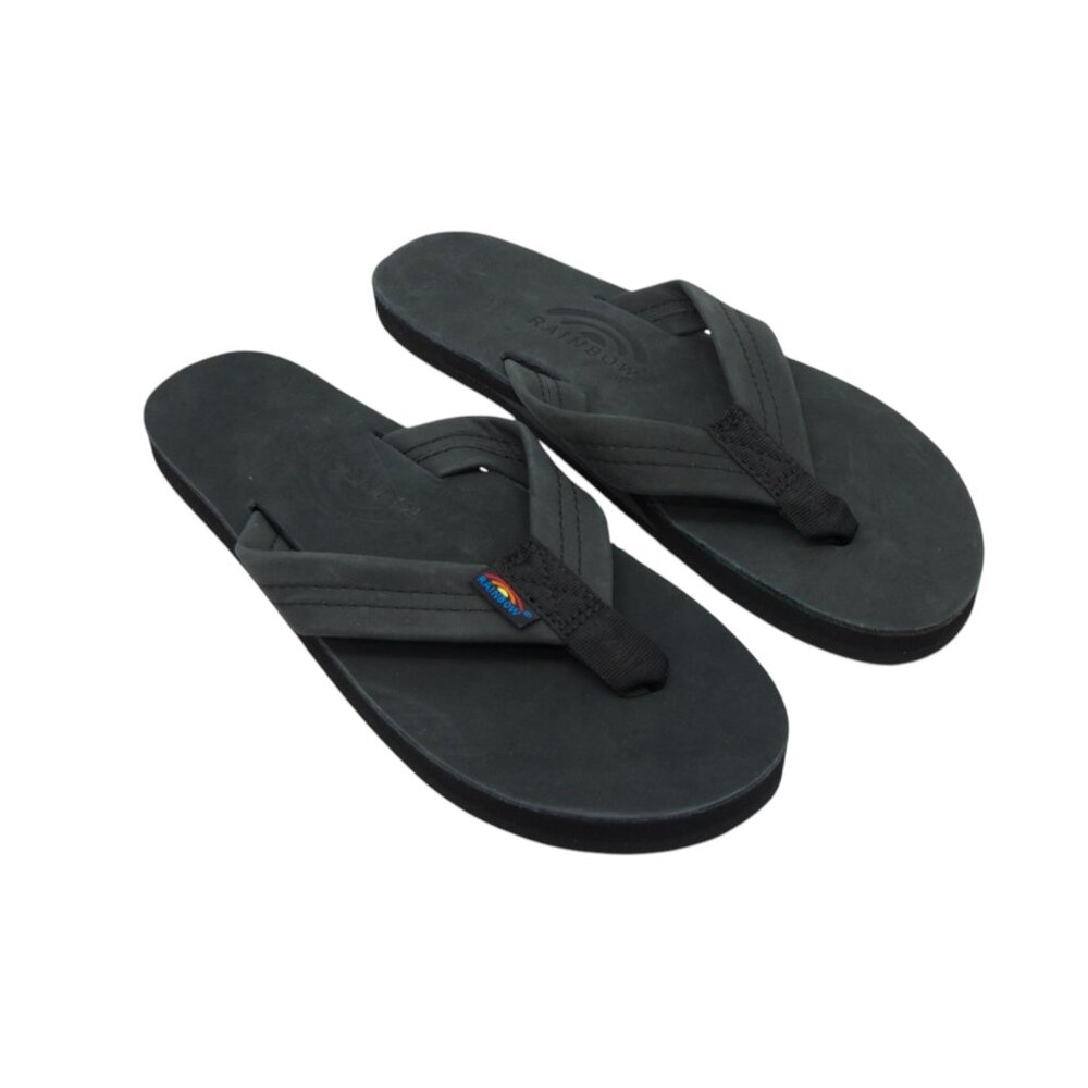 Rainbow Womens Single Layer Premier Leather with Arch Support 1" Strap - Black